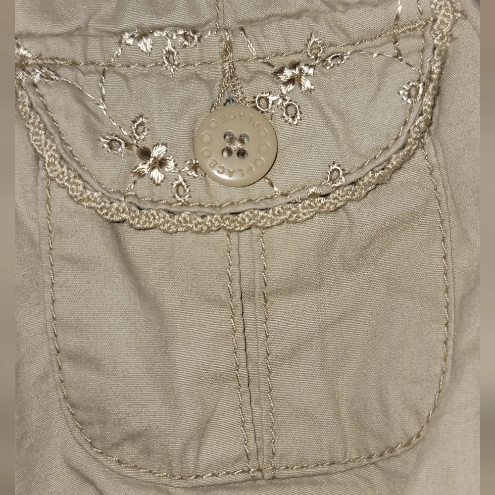 Child's Place Tan rolled cuff pants slacks decorative floral pockets with belt